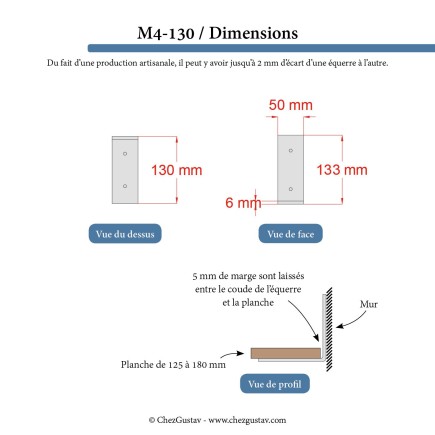 Pour étagère de 12,5 à 18 cm (équerre inversée sans rebord) - M4-130