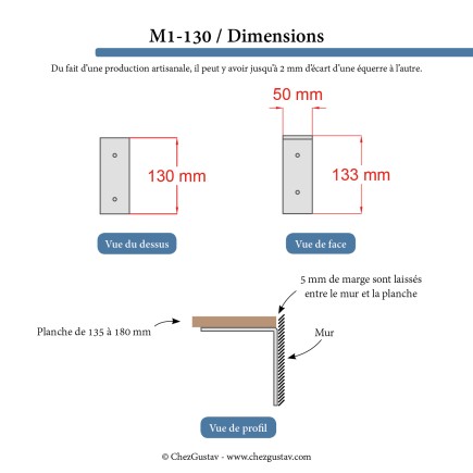 Pour étagère de 13,5 à 18 cm (équerre sans rebord) - M1-130