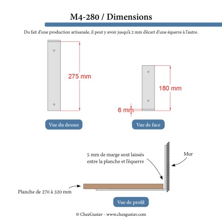 Pour étagère de 27 à 32 cm (équerre inversée sans rebord) - M4-280