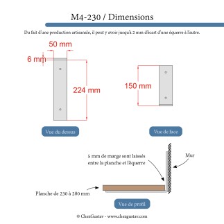 Pour étagère de 23 à 28 cm (équerre inversée sans rebord) - M4-230