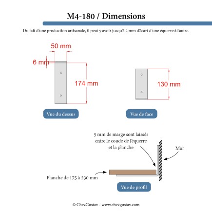 Pour étagère de 17,5 à 23 cm (équerre inversée sans rebord) - M4-180