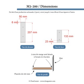 Pour étagère de 20 cm (équerre inversée avec rebord) - M3-200