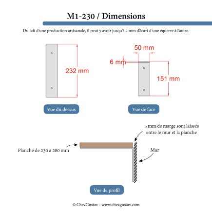 Pour étagère de 23 à 28 cm (équerre sans rebord) - M1-230