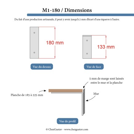 Pour étagère de 18,5 à 22,5 cm (équerre sans rebord) - M1-180